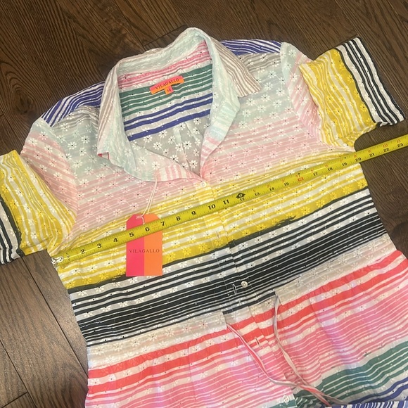 Vilagallo Eveline Midi Shirtdress Colorful Striped Button Front. lined - Picture 6 of 12